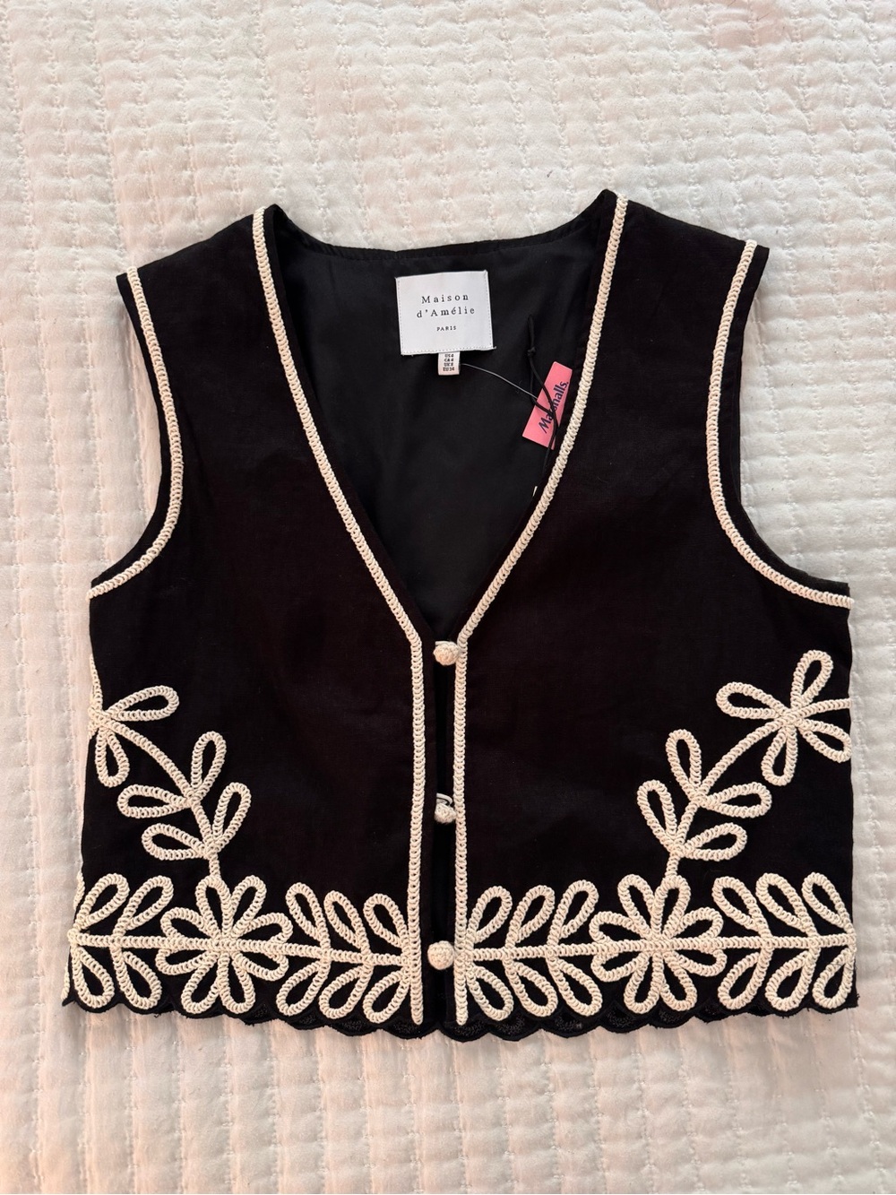Maison d’Amélie black linen blend cropped vest top- Size 4